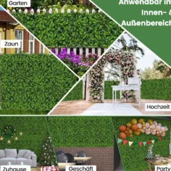 12 Stück Künstliche Hecke Pflanzenwand 50,5 x 50,5 cm UV-geschützt Gemischte Blätter