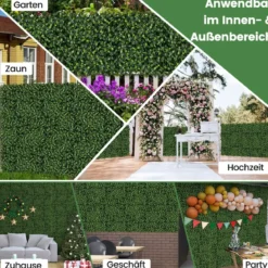12 Stück Künstliche Hecke Pflanzenwand 50,5 x 50,5 cm Simulierter Rasen Kunstpflanze Grün