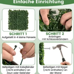 12 Stück Künstliche Hecke Pflanzenwand 50,5 x 50,5 cm Simulierter Rasen Kunstpflanze Grün
