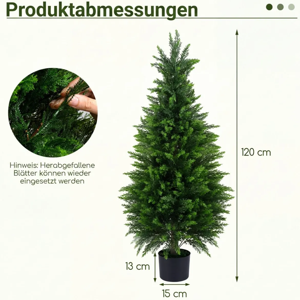 2 Stück Künstliche Zedernbäume 120 cm Kunstpflanze im Topf Realistische Dekopflanze mit PE-Stamm