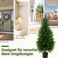 2 Stück Künstliche Zedernbäume 120 cm Kunstpflanze im Topf Realistische Dekopflanze mit PE-Stamm