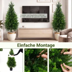 2 Stück Künstliche Zedernbäume 120 cm Kunstpflanze im Topf Realistische Dekopflanze mit PE-Stamm