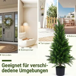 2 Stück Künstliche Zedernbäume 90 cm Kunstpflanze im Topf Realistische Dekopflanze mit PE-Stamm
