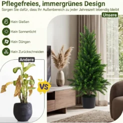 2 Stück Künstliche Zedernbäume 90 cm Kunstpflanze im Topf Realistische Dekopflanze mit PE-Stamm