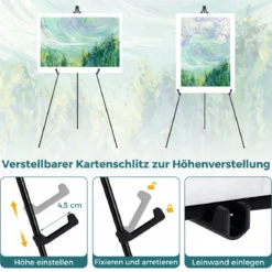 6 Stück Leichte Staffelei 166 cm Faltbare Leinwand Ständer mit Dreibein & Tragetaschen Metall