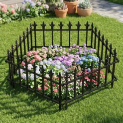 5 Stück Metall Steckzaun Dekorativer Gartenzaun aus Metall Rostfrei 56 x 44 cm Schwarz