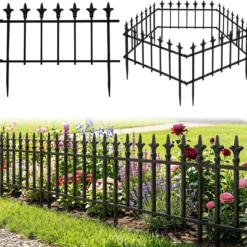 5 Stück Metall Steckzaun Dekorativer Gartenzaun aus Metall Rostfrei 56 x 44 cm Schwarz