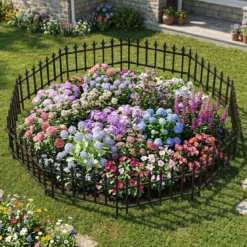 10 Stück Metall Steckzaun Dekorativer Gartenzaun aus Metall Rostfrei 56 x 44 cm Schwarz