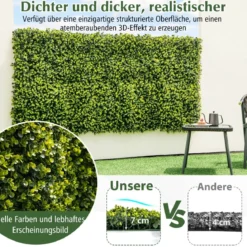 12 Stück 50 x 50 cm Kunsthecken Buchsbaum Paneele mit 7 cm Dicke & Gewellter Oberfläche