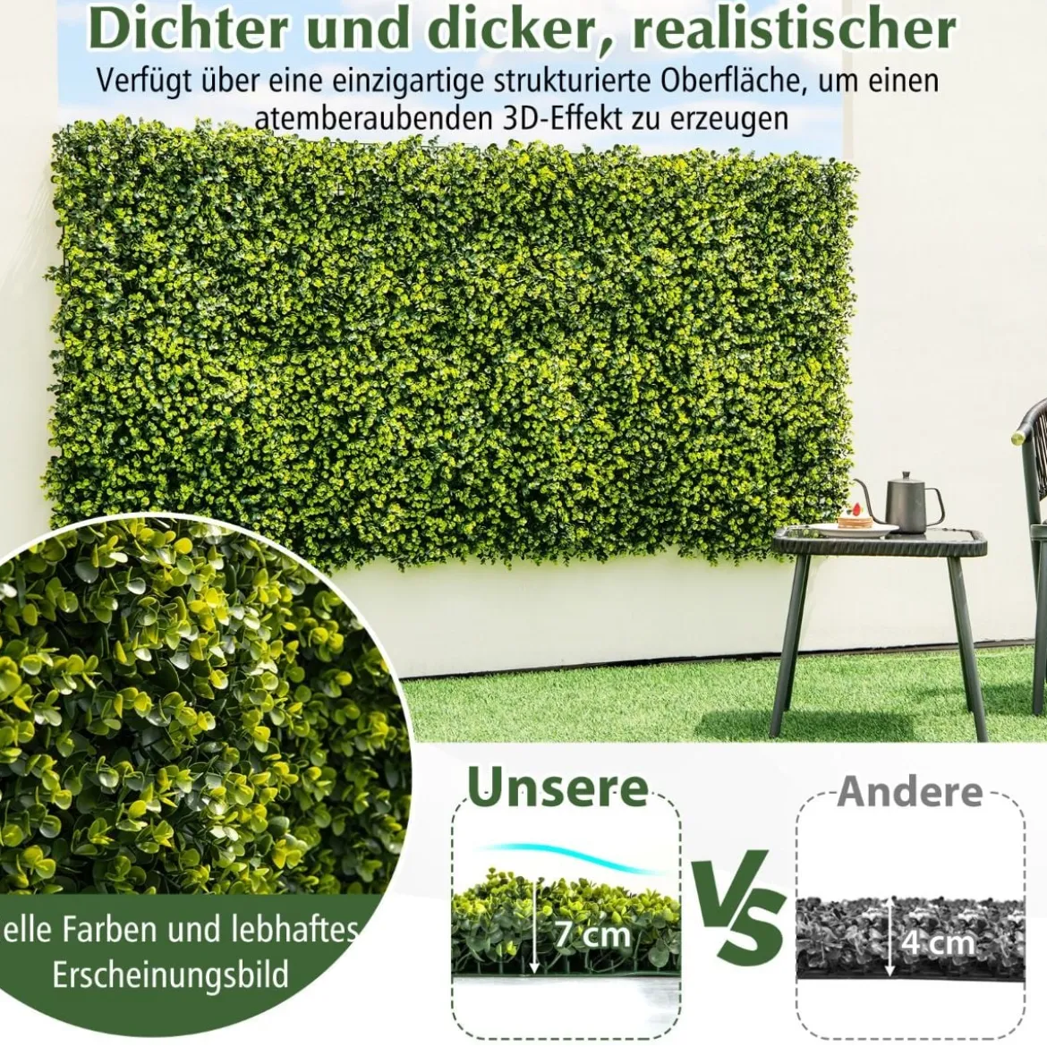 12 Stück 50 x 50 cm Kunsthecken Buchsbaum Paneele mit 7 cm Dicke & Gewellter Oberfläche