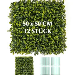 12 Stück 50 x 50 cm Kunsthecken Buchsbaum Paneele mit 7 cm Dicke & Gewellter Oberfläche