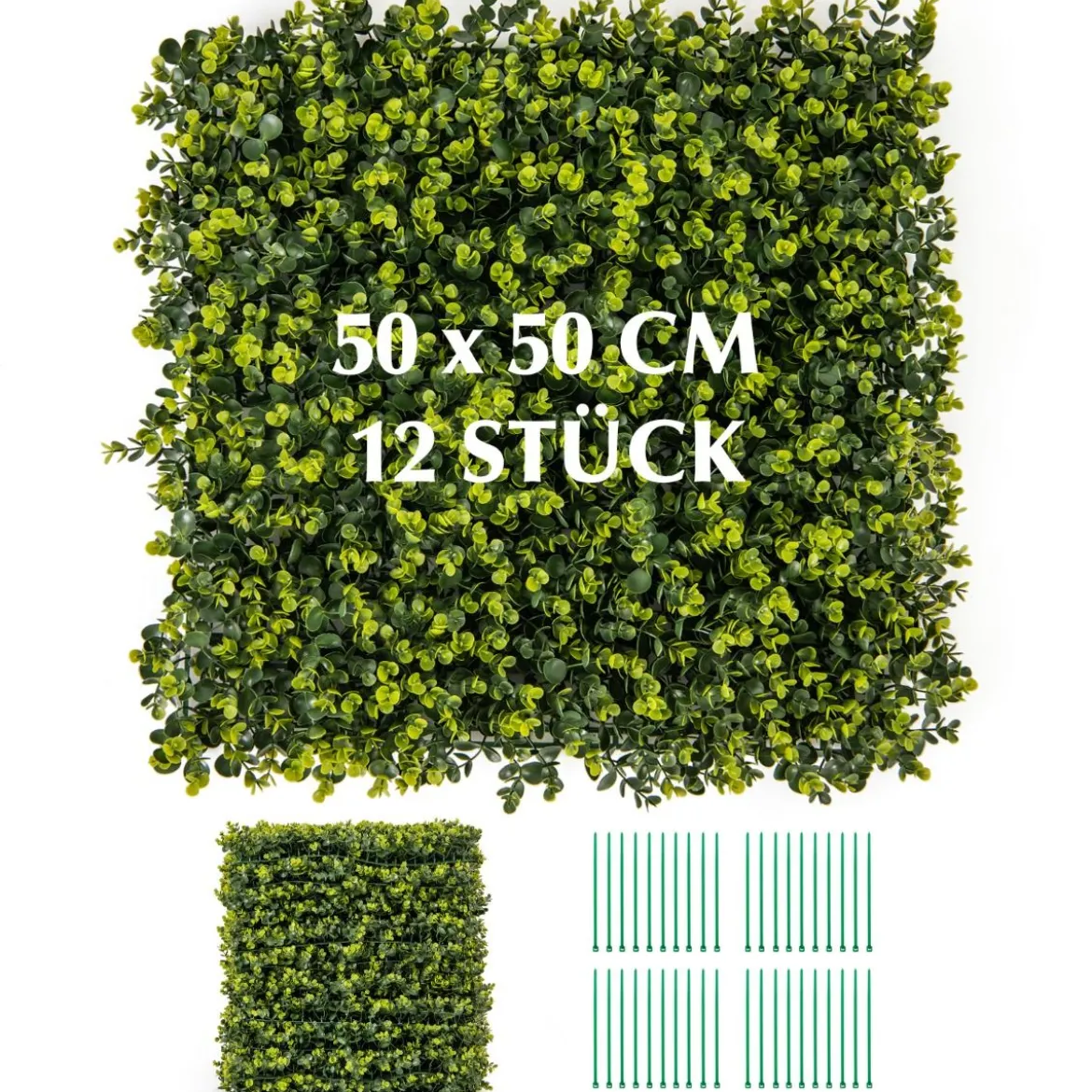 12 Stück 50 x 50 cm Kunsthecken Buchsbaum Paneele mit 7 cm Dicke & Gewellter Oberfläche