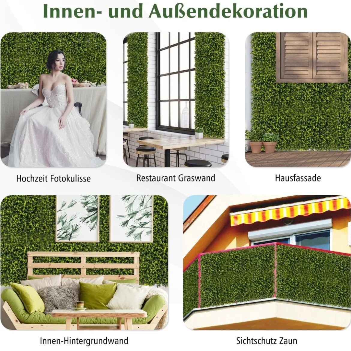 12 Stück 50 x 50 cm Kunsthecken Buchsbaum Paneele mit 7 cm Dicke & Gewellter Oberfläche