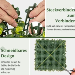 12 Stück 50 x 50 cm Kunsthecken Buchsbaum Paneele mit 7 cm Dicke & Gewellter Oberfläche
