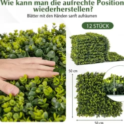 12 Stück 50 x 50 cm Kunsthecken Buchsbaum Paneele mit 7 cm Dicke & Gewellter Oberfläche
