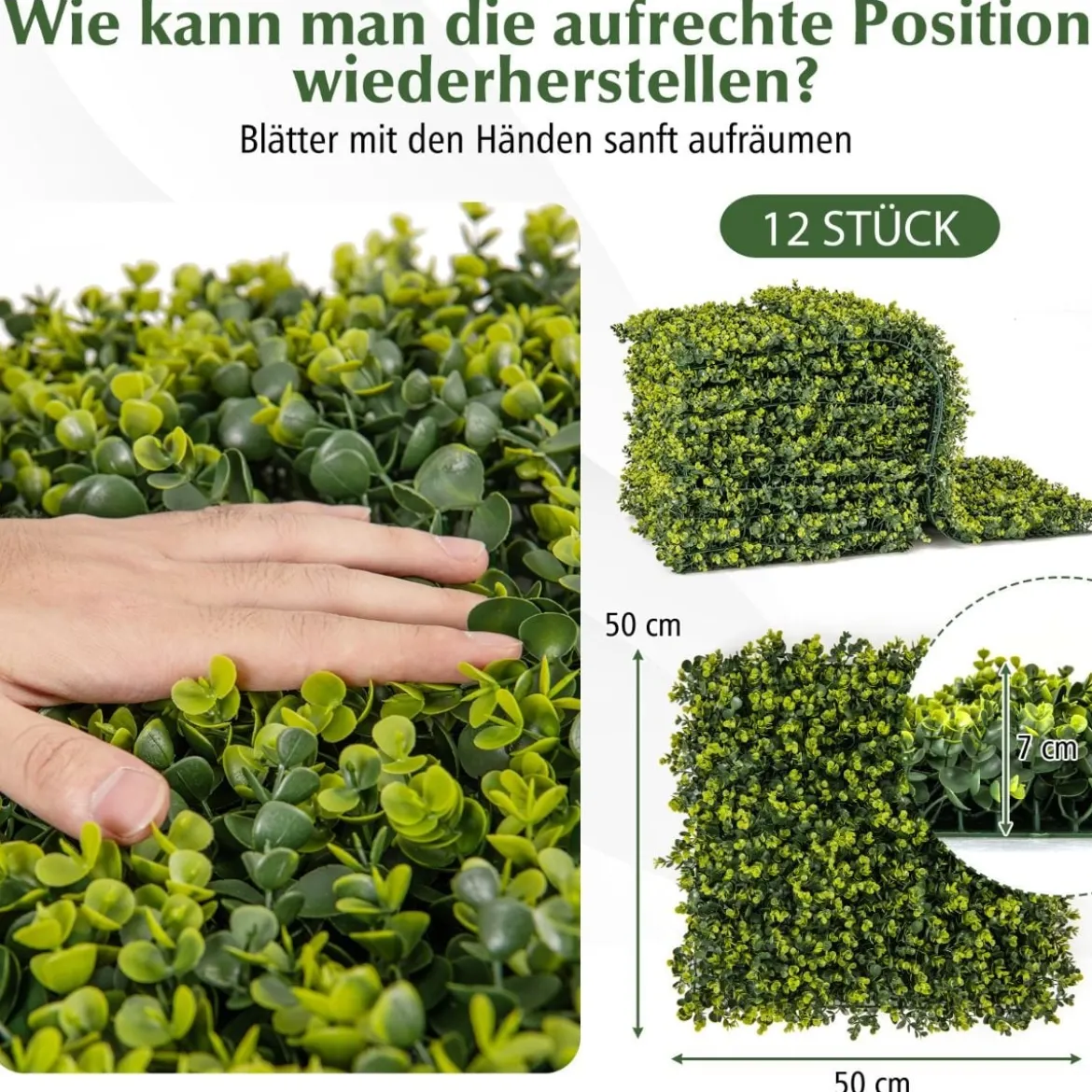 12 Stück 50 x 50 cm Kunsthecken Buchsbaum Paneele mit 7 cm Dicke & Gewellter Oberfläche