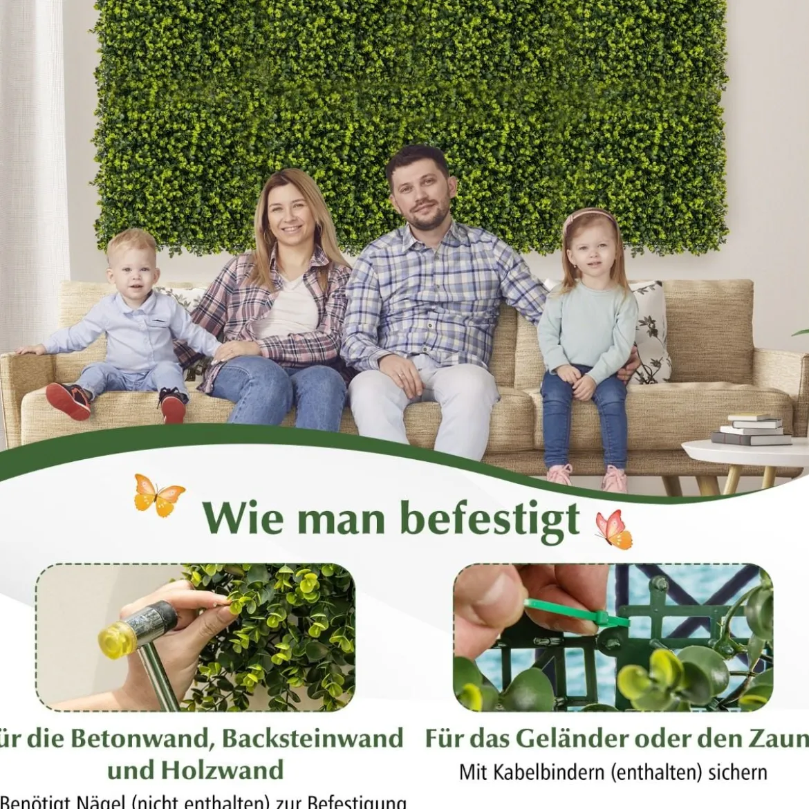 12 Stück 50 x 50 cm Kunsthecken Buchsbaum Paneele mit 7 cm Dicke & Gewellter Oberfläche