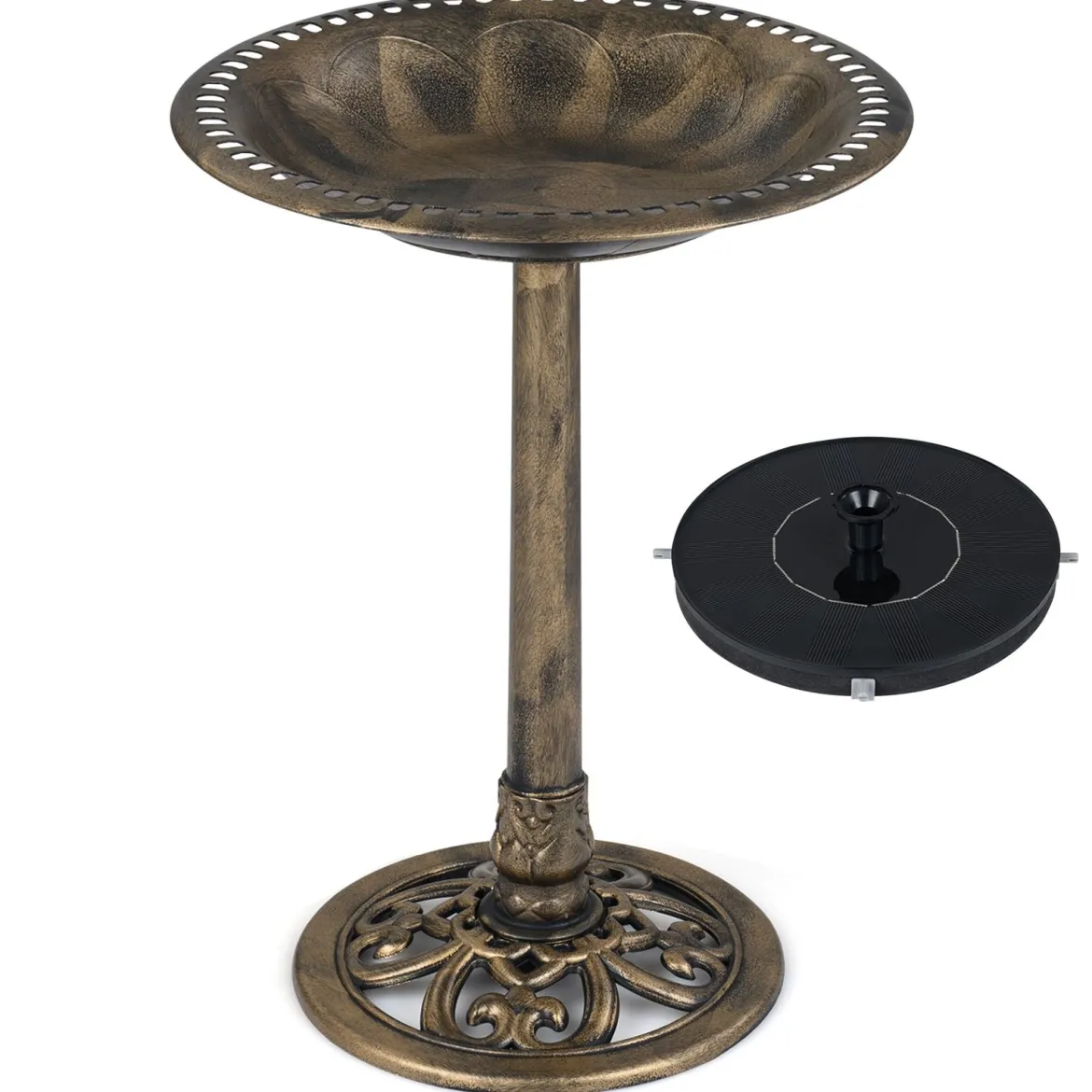 Stehend Vogeltränke Vogelfutterstation mit Solarbrunnen Retro FutterstationVogelfutterspender Bronze