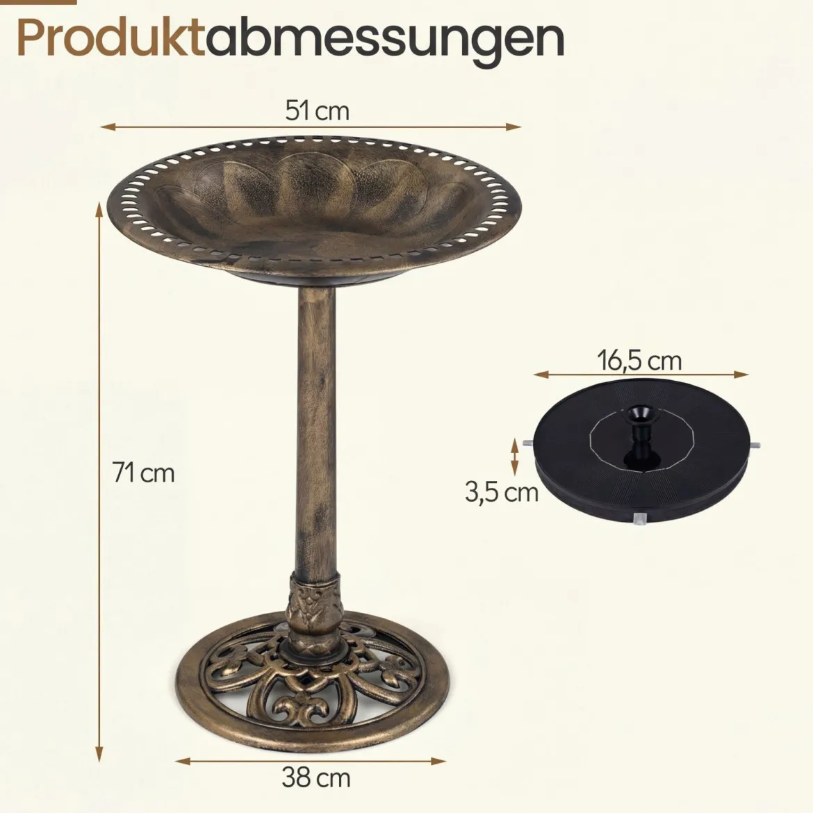 Stehend Vogeltränke Vogelfutterstation mit Solarbrunnen Retro FutterstationVogelfutterspender Bronze