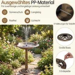 Stehend Vogeltränke Vogelfutterstation mit Solarbrunnen Retro FutterstationVogelfutterspender Bronze