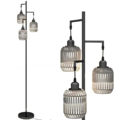 Stehlampe 173 cm Leselampe mit 3 E27 Fassungen & Fußschalter Stehleuchte Modern Schwarz/Gold