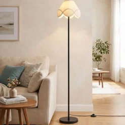 Stehlampe Dimmbar 159 cm Stehleuchte mit Stufenlos Einstellbare Helligkeit & Stoff-Lampenschirm Schwarz