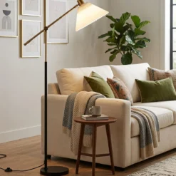 Stehlampe höhenverstellbar Standleuchte mit Einstellbarem Winkel 157 cm Golden