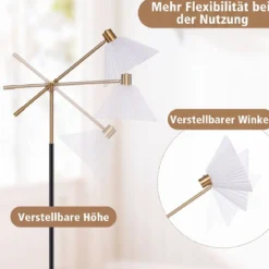 Stehlampe höhenverstellbar Standleuchte mit Einstellbarem Winkel 157 cm Golden