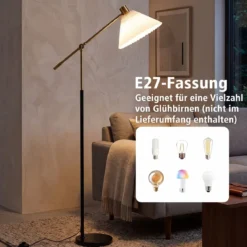 Stehlampe höhenverstellbar Standleuchte mit Einstellbarem Winkel 157 cm Golden