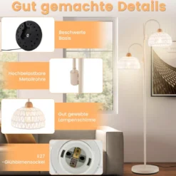 Stehlampe mit 2 Lichtern & Fußschalter 350° Drehbare Baumlampe Gewebten Lampenschirmen