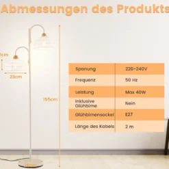 Stehlampe mit 2 Lichtern & Fußschalter 350° Drehbare Baumlampe Gewebten Lampenschirmen