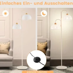 Stehlampe mit 2 Lichtern & Fußschalter 350° Drehbare Baumlampe Gewebten Lampenschirmen