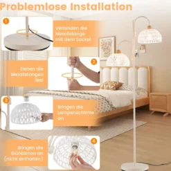 Stehlampe mit 2 Lichtern & Fußschalter 350° Drehbare Baumlampe Gewebten Lampenschirmen