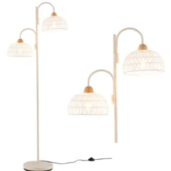 Stehlampe mit 2 Lichtern & Fußschalter 350° Drehbare Baumlampe Gewebten Lampenschirmen