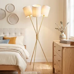 Stehlampe mit 3 Stofflampenschirmen Moderne Standleuchte Dekorative Stehleuchte mit Metallrahmen