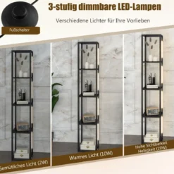Stehlampe Modernes Beleuchtetes Ablageregal 29 x 29 x 163 cm Schwarz