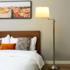 Stehlampe Standleuchte mit Basis & Lampenschirm zum Lesen 35,5 x 152 cm Beige+Silber
