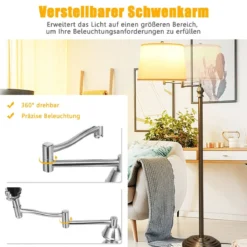 Stehlampe Standleuchte mit Basis & Lampenschirm zum Lesen 35,5 x 152 cm Beige+Silber