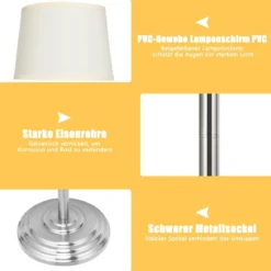 Stehlampe Standleuchte mit Basis & Lampenschirm zum Lesen 35,5 x 152 cm Beige+Silber