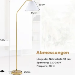 Stehleuchte Wohnzimmer 168cm E27 Fassung Bogenlampe mit verstellbarem Lampenkopf gold