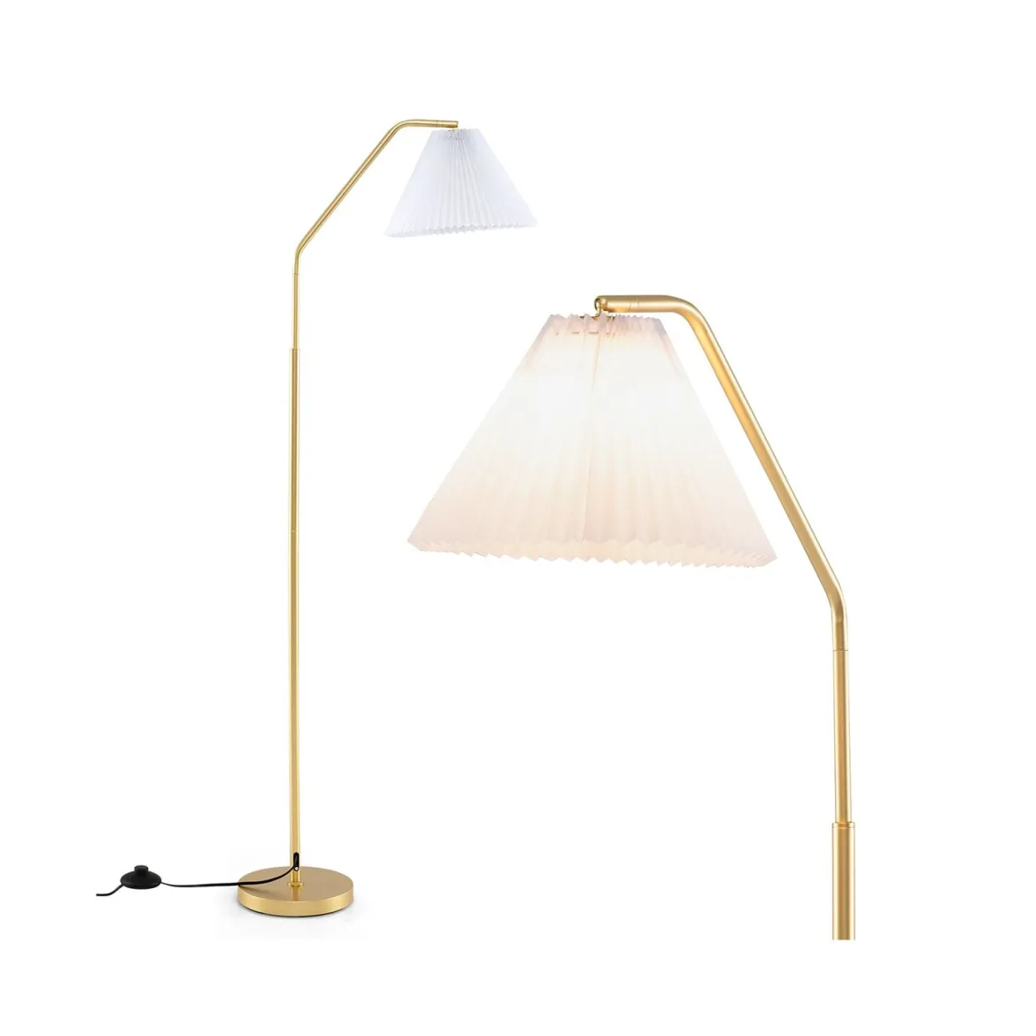 Stehleuchte Wohnzimmer 168cm E27 Fassung Bogenlampe mit verstellbarem Lampenkopf gold
