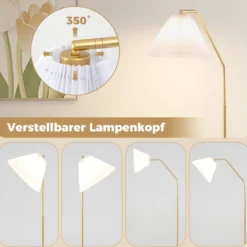 Stehleuchte Wohnzimmer 168cm E27 Fassung Bogenlampe mit verstellbarem Lampenkopf gold