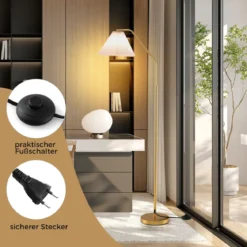 Stehleuchte Wohnzimmer 168cm E27 Fassung Bogenlampe mit verstellbarem Lampenkopf gold