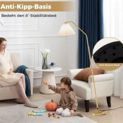 Stehleuchte Wohnzimmer 168cm E27 Fassung Bogenlampe mit verstellbarem Lampenkopf gold