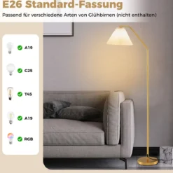 Stehleuchte Wohnzimmer 168cm E27 Fassung Bogenlampe mit verstellbarem Lampenkopf gold
