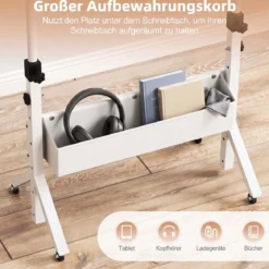 Stehpult Höhenverstellbar 70-117 cm Mobiler Schreibtisch auf Rollen mit Stoffkorb Tablet-Rille Natur