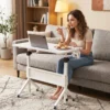 Stehpult Höhenverstellbar 70-117 cm Mobiler Schreibtisch auf Rollen mit Stoffkorb Tablet-Rille Weiß