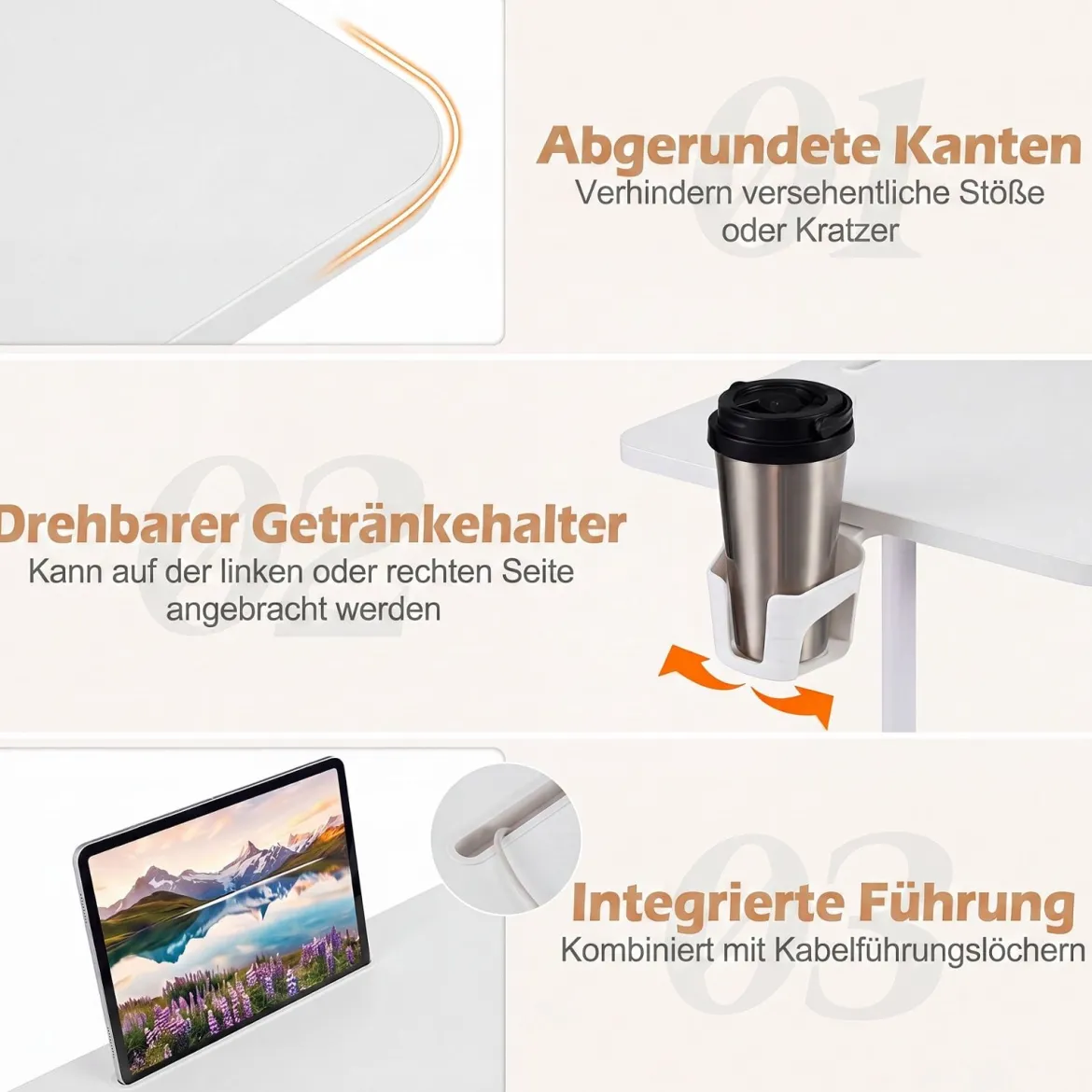 Stehpult Höhenverstellbar 70-117 cm Mobiler Schreibtisch auf Rollen mit Stoffkorb Tablet-Rille Weiß