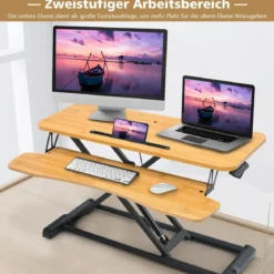 Stehpult Höhenverstellbarer Stehpultständer mit Tastaturablage 80 x 64 x 11-50,5 cm Natur + Schwarz