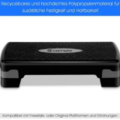 Steppbrett Aerobic Stepper höhenverstellbar Step Bench mit 2 Stufen (10/15 cm) bis 200kg belastbar